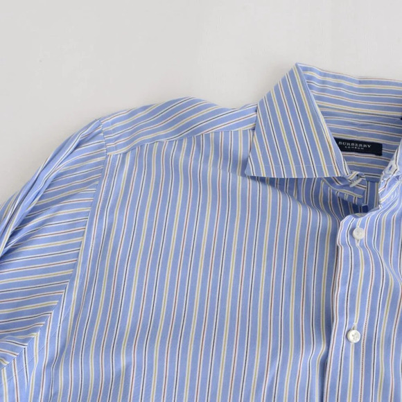 Vintage Burberry London Blue Stripe Button Down made in USA Dress Shirt - Picture 13 of 14